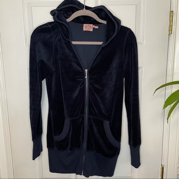 Juicy Couture Tops - Juicy Couture Navy Hoodie Zip Velour Sweater Y2K